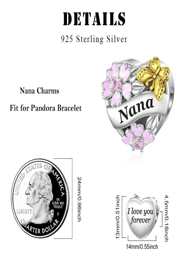 DALARAN 925 Nana Charms for Pandora Charms Bracelet Grandma Heart Bead I Love You Moon and Back with Butterfly and Flower - Image 5
