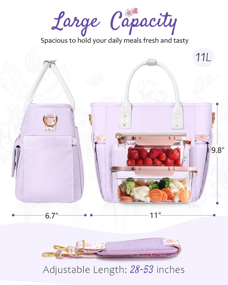 GLORIEROO Deluxe Insulated Lunch Box Bag Women - Leakproof Waterproof Cooler with Multi Pockets Removable Strap for Work Picnic - Teacher Mothers Day Christmas Birthday Gifts - Image 5