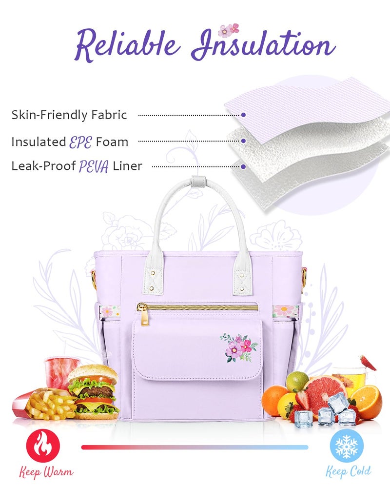 GLORIEROO Deluxe Insulated Lunch Box Bag Women - Leakproof Waterproof Cooler with Multi Pockets Removable Strap for Work Picnic - Teacher Mothers Day Christmas Birthday Gifts - Image 4
