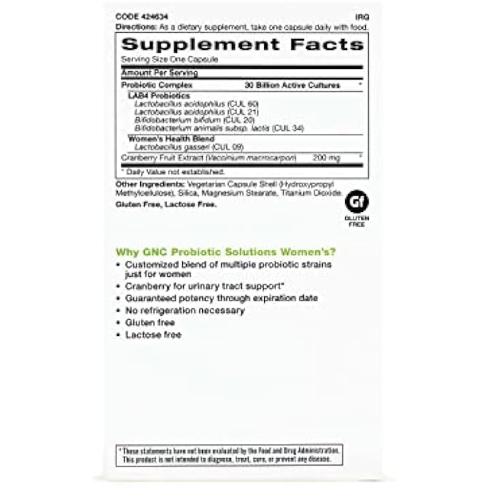 GNC Probiotic Solutions Women's with 30 Billion CFUs, Clinically Studied Multi-Strain for Women, Supports Digestive and Immune Health, Vegetarian, 30 Capsules - Image 2