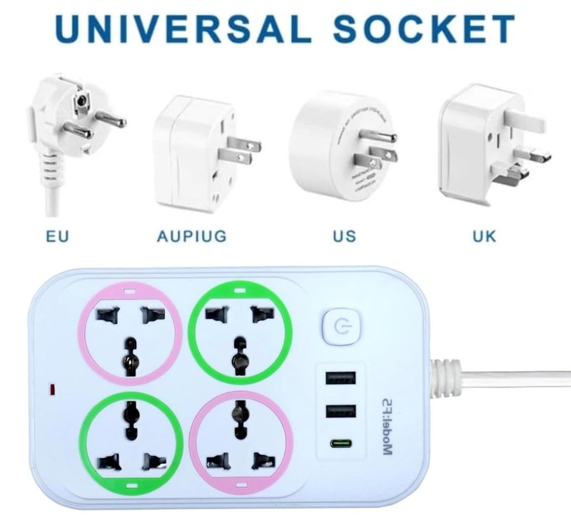 Aqplus Extension Board Power Strip 20W Fast 1Type C 2500W 10A Extension Cord with 2USB Fast Charging Ports 4Pin Socket for Home Office Model F5 Power Strip 4 Outlets Indicator Lights White  - Image 3
