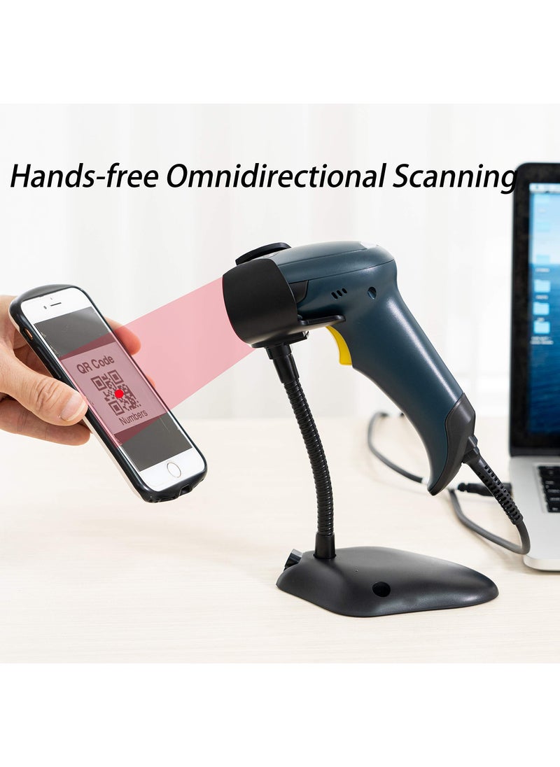 TEEMI 2D QR Barcode Scanner, USB Wired Virtual COM Port Handheld Omnidirectional Scanning, Digital Coupon Screen Code Driver License Scan for Mac OS and Android with OTG adapter, Window PC, Linux