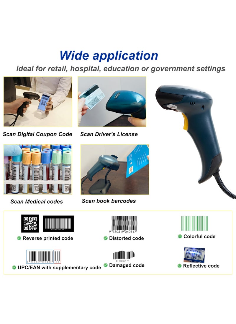 TEEMI TEEMI 2D QR Barcode Scanner, USB Wired Virtual COM Port Handheld Omnidirectional Scanning, Digital Coupon Screen Code Driver License Scan for Mac OS and Android with OTG adapter, Window PC, Linux  - Image 5