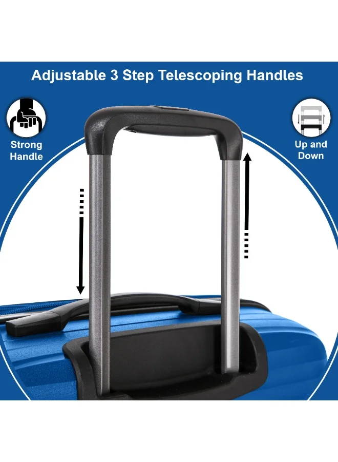 CABINPRO Light Weight PP Fashion Trolley Luggage Expandable Hard Case Carry on Suitcase with Safe Zipper and 4 Quite 360° Double Spinner Wheels CP002 Sapphire Blue