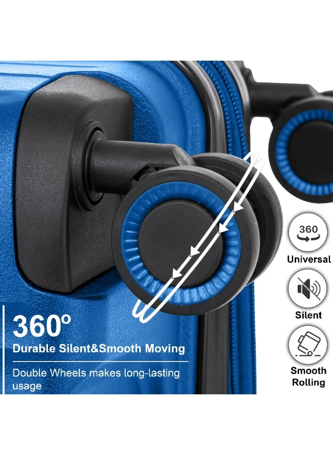 CABINPRO Light Weight PP Fashion Trolley Luggage Expandable Hard Case Carry on Suitcase with Safe Zipper and 4 Quite 360° Double Spinner Wheels CP002 Sapphire Blue