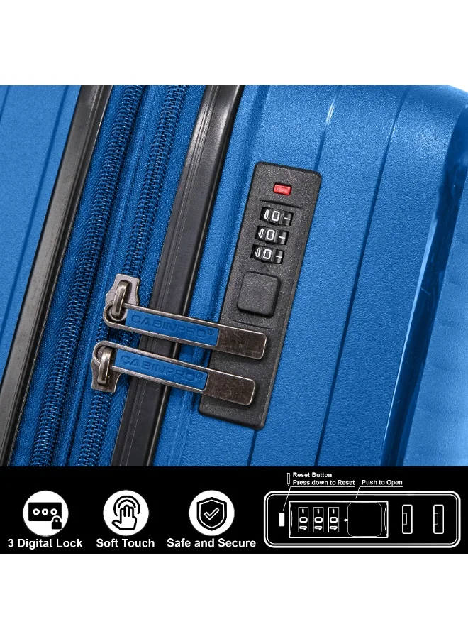 CABINPRO Light Weight PP Fashion Trolley Luggage Expandable Hard Case Carry on Suitcase with Safe Zipper and 4 Quite 360° Double Spinner Wheels CP002 Sapphire Blue