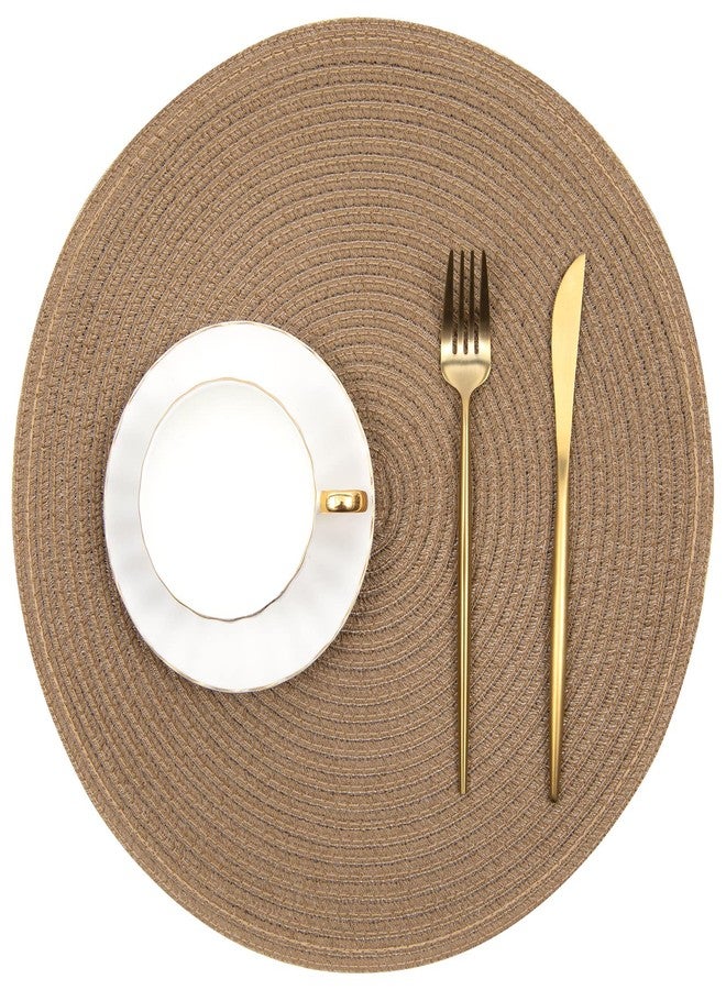 SHACOS Round Placemats Set of 4 Woven Braided Kitchen Table Placemats 15 inch Round Place Mats Washable Table Mats Indoor Outdoor, Brown - Image 2