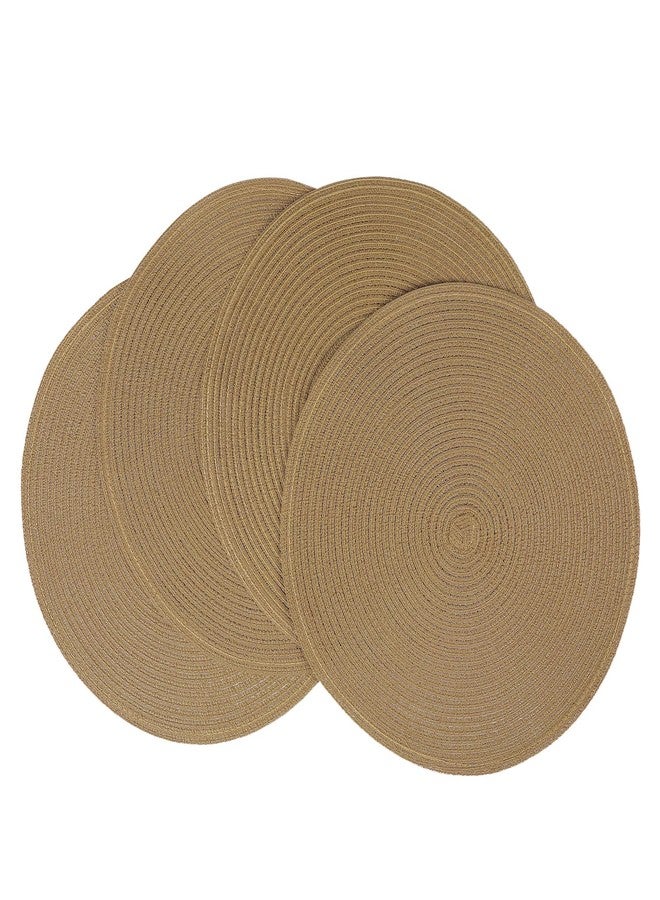 SHACOS Round Placemats Set of 4 Woven Braided Kitchen Table Placemats 15 inch Round Place Mats Washable Table Mats Indoor Outdoor, Brown - Image 1