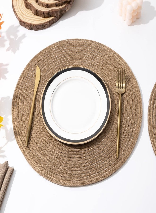 SHACOS Round Placemats Set of 4 Woven Braided Kitchen Table Placemats 15 inch Round Place Mats Washable Table Mats Indoor Outdoor, Brown - Image 4