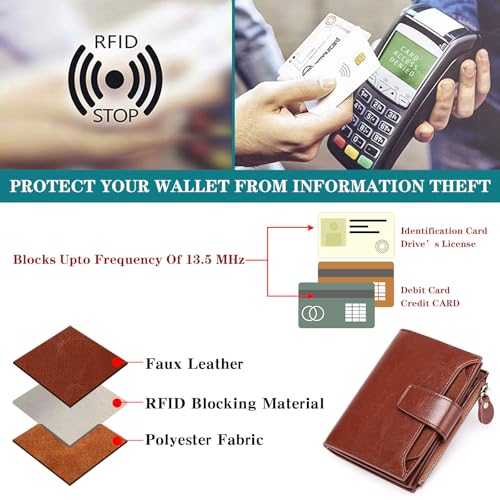 FALAN MULE Small Wallet for Women Leather Bifold Compact RFID Blocking Small Womens Wallet Purse - Image 5