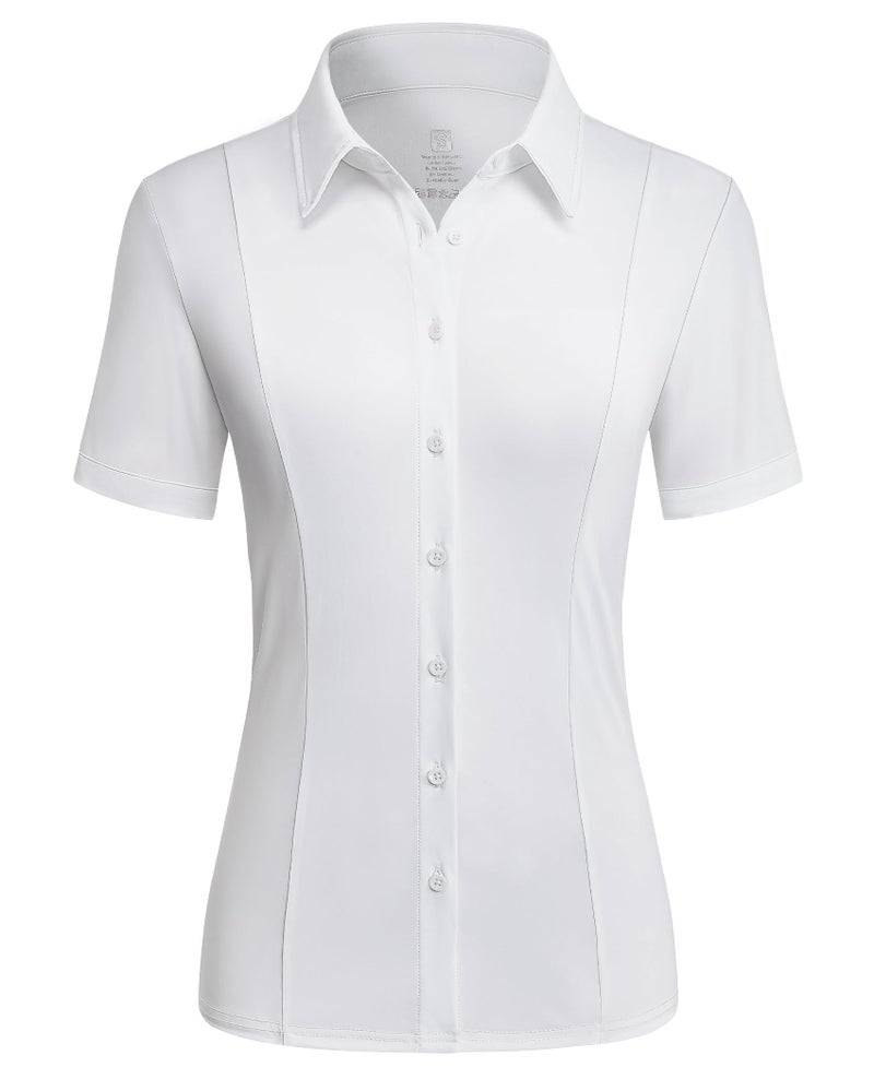 Gleeivy White Button Up Shirt Women Stretch Short Sleeve Dress Shirts for Women Collared Wrinkle Free Basic Business Top Work Blouse White XL - Image 1