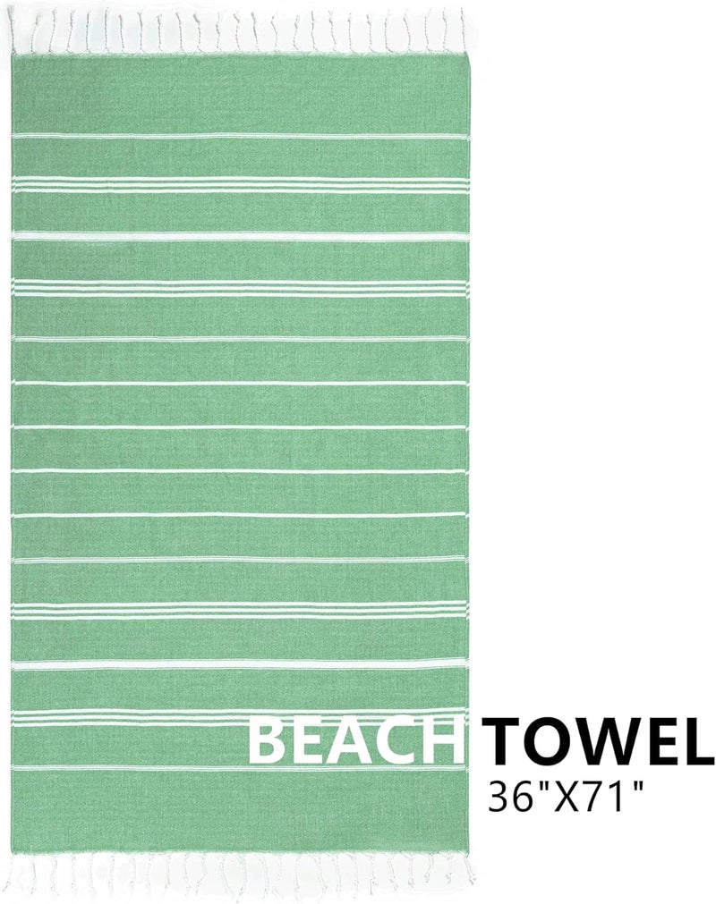 Aegero Turkish Beach Towel, 36"x71" Quick Dry Sand Free Oversized Bath Pool Swim Towel, Lightweight Travel Turkish Towels Vacation Essentials, Green - Image 2