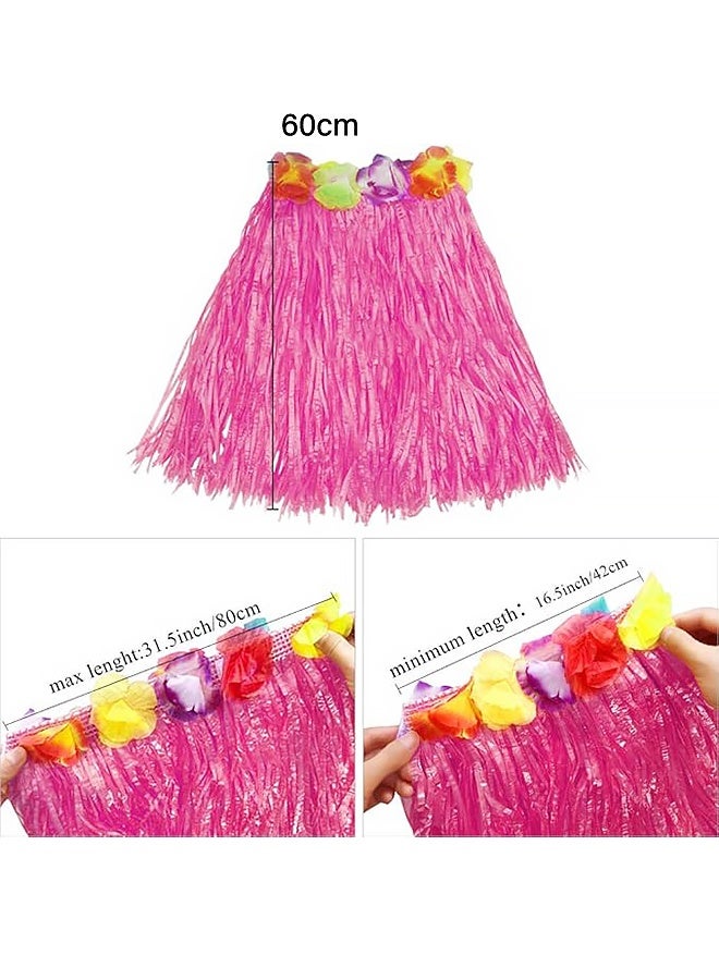 Girl's Elastic Hawaiian Hula Dancer Grass Skirt with Flower Costume Set -Pink - Image 2