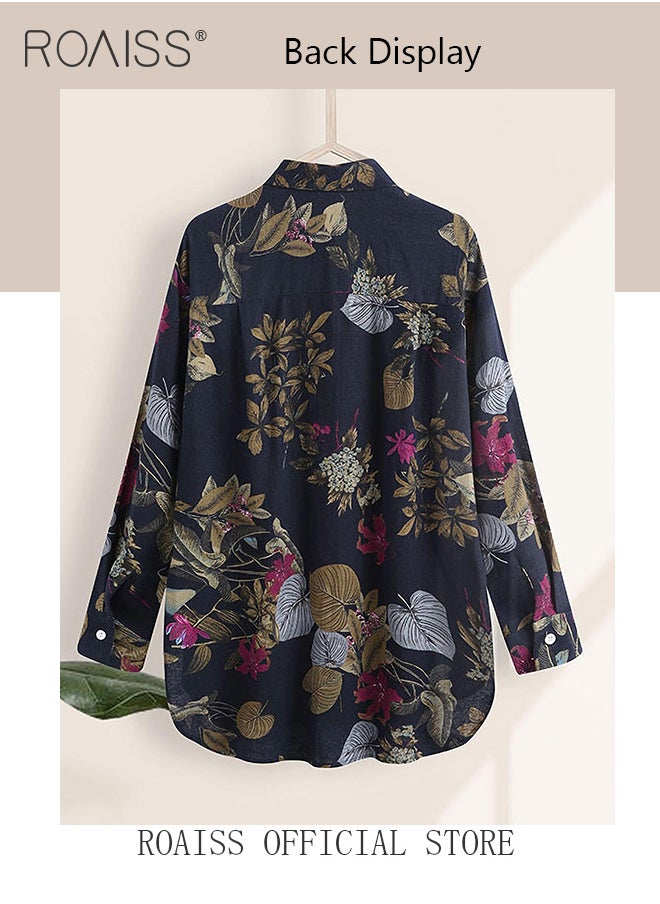 roaiss Ladies Stylish Lapel Shirt for Daily Commute - Single-Breasted Long Sleeve Top with Simple Design and Loose Fit Featuring a Beautiful Floral Pattern  - Image 5