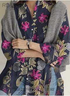 roaiss Ladies Stylish Lapel Shirt for Daily Commute - Single-Breasted Long Sleeve Top with Simple Design and Loose Fit Featuring a Beautiful Floral Pattern  - Image 2
