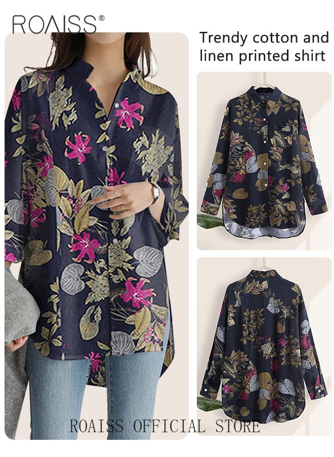 roaiss - Ladies Stylish Lapel Shirt for Daily Commute - Single-Breasted Long Sleeve Top with Simple Design and Loose Fit Featuring a Beautiful Floral Pattern - Image 1