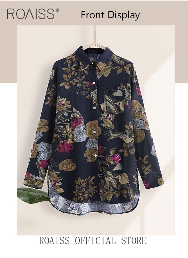 roaiss Ladies Stylish Lapel Shirt for Daily Commute - Single-Breasted Long Sleeve Top with Simple Design and Loose Fit Featuring a Beautiful Floral Pattern  - Image 4