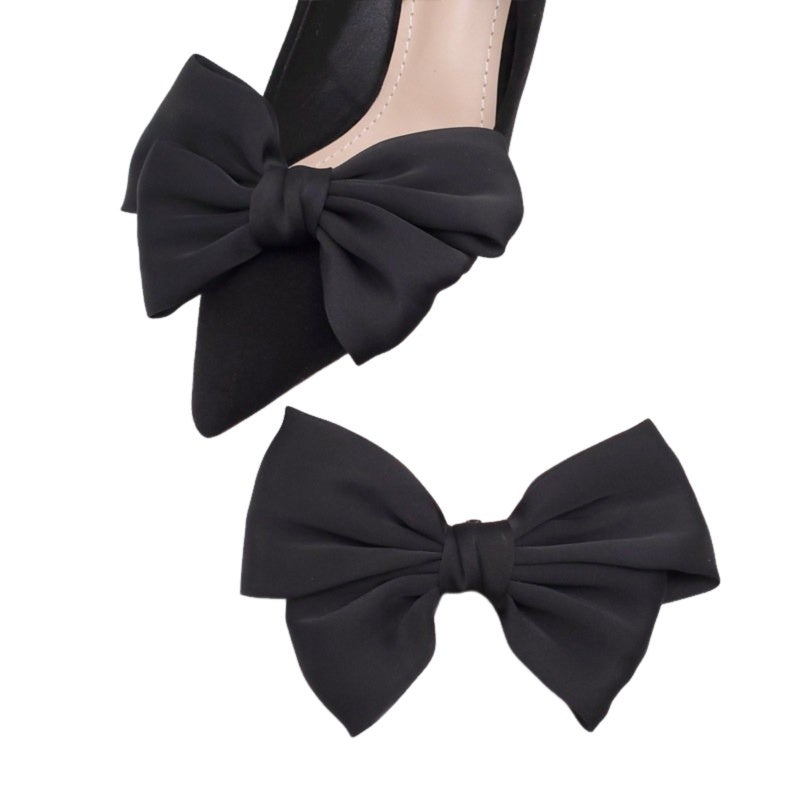 Removable Bow Shoe Clip: 4.7 X 3.1 In Premium Satin, Soft Elegant Touch - Solid Black Delicate Bow Design, Versatile Shoe Accessory for Women Girls, Wedding Party, Clothing Bag Hat Bouquet Decoration - Image 1