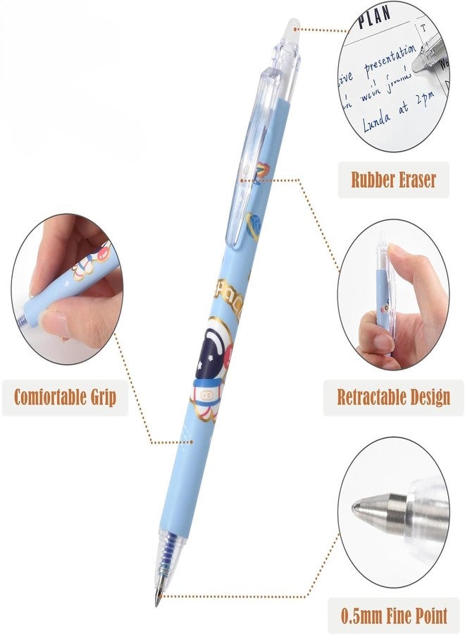 LANLOY Stylish Writing Gel Pen 12-psc (0.5mm) Erasable, Quick Dry blue ink Gel Pen for Kids, Smooth Writing Gel Pen with astronaut Theme, Magic Eraser (Blue Ink) - Image 5
