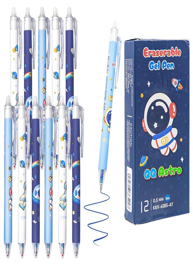 LANLOY Stylish Writing Gel Pen 12-psc (0.5mm) Erasable, Quick Dry blue ink Gel Pen for Kids, Smooth Writing Gel Pen with astronaut Theme, Magic Eraser (Blue Ink) - Image 2