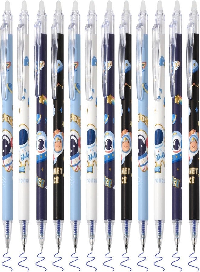 LANLOY Stylish Writing Gel Pen 12-psc (0.5mm) Erasable, Quick Dry blue ink Gel Pen for Kids, Smooth Writing Gel Pen with astronaut Theme, Magic Eraser (Blue Ink) - Image 3