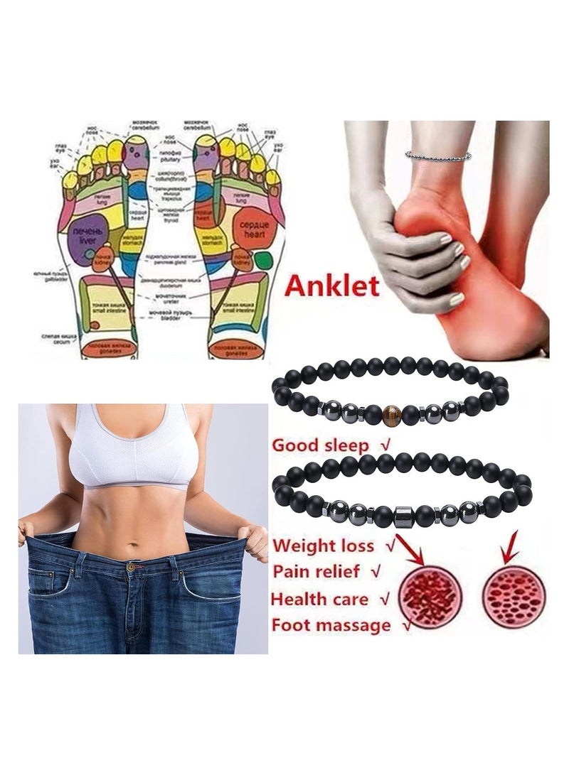 KASTWAVE Black Obsidian Anti-Swelling Anklet, Magnetic Therapy Lymph Detox Ankle Bracelet, Adjustable Chakra Energy Protection Bracelet for Men Women, 4 Pcs  - Image 3