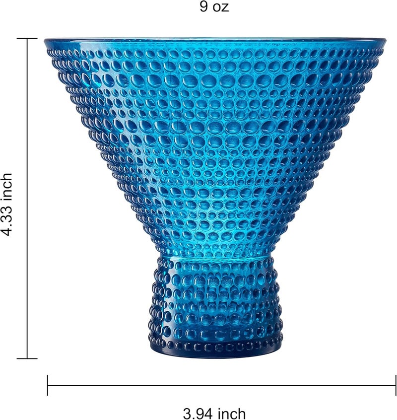 Khen Classic Reusable Plastic Martini Drinking Glasses Hobnail Design Shatterproof  6 Set  Color Tritan Acrylic Unbreakable Beaded Cups Dishwasher Safe 9oz Kitchen Cups BPAfree Indoor Outdoor  - Image 4