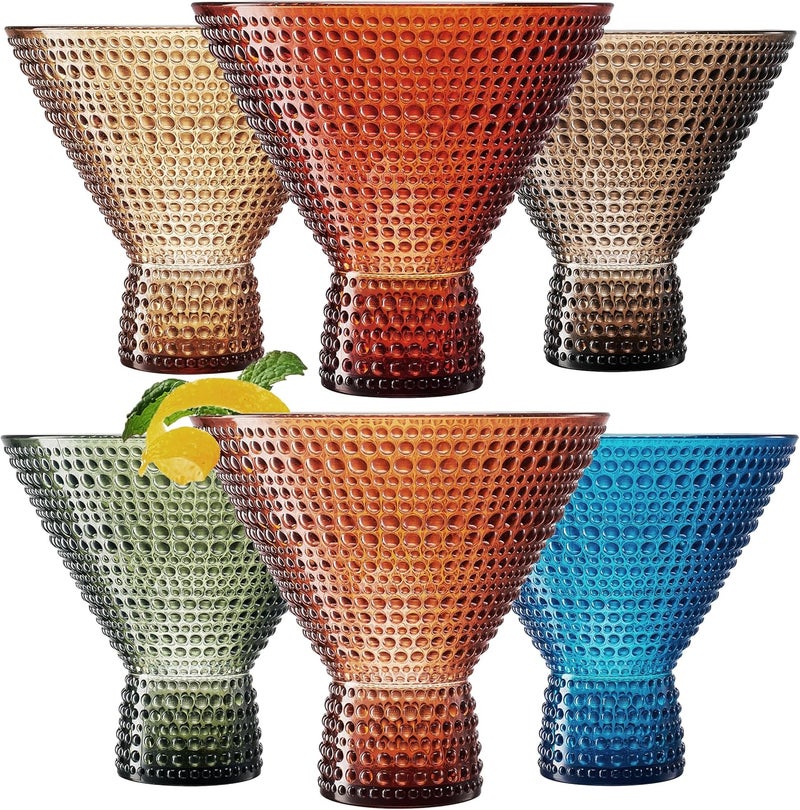 Khen Classic Reusable Plastic Martini Drinking Glasses Hobnail Design Shatterproof  6 Set  Color Tritan Acrylic Unbreakable Beaded Cups Dishwasher Safe 9oz Kitchen Cups BPAfree Indoor Outdoor  - Image 1