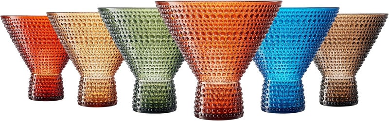 Khen Classic Reusable Plastic Martini Drinking Glasses Hobnail Design Shatterproof  6 Set  Color Tritan Acrylic Unbreakable Beaded Cups Dishwasher Safe 9oz Kitchen Cups BPAfree Indoor Outdoor  - Image 5