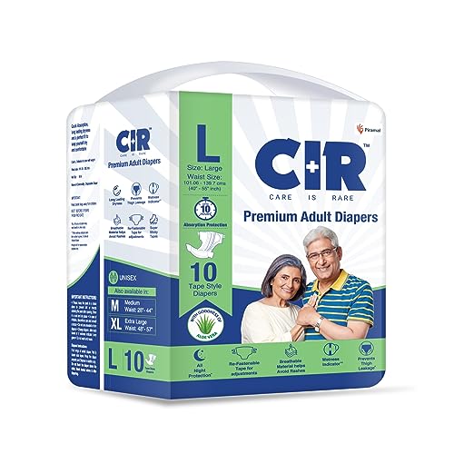 CIR Unisex Premium Adult Diaper-Tape Style All Night Protection With Aloe Vera Large(L) Size Waist(101-140Cm 40"-55") 10 Units - Image 1