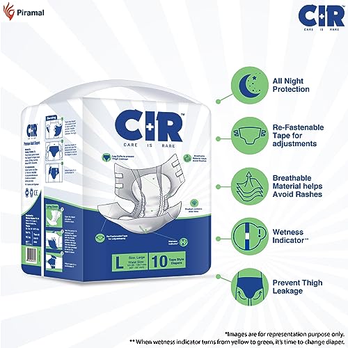 CIR Unisex Premium Adult Diaper-Tape Style All Night Protection With Aloe Vera Large(L) Size Waist(101-140Cm 40"-55") 10 Units - Image 2
