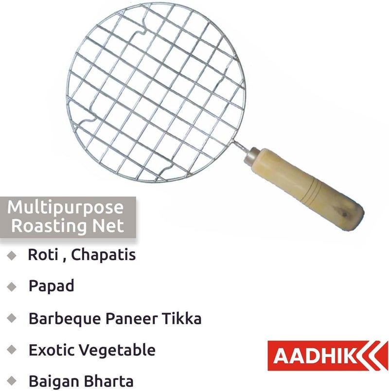 AADHIK Papad Jali Roast, Paneer Grill, Roti Maker, Barbeque Round Jali Roaster Chapati Toast Grill Wooden Handle Vegetable tandoor net, Baigan Bharta - Image 5