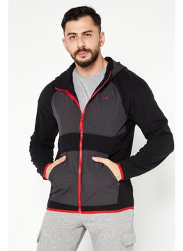 Men  Full Zip Logo Print Long Sleeves Sweatshirt, Black Combo