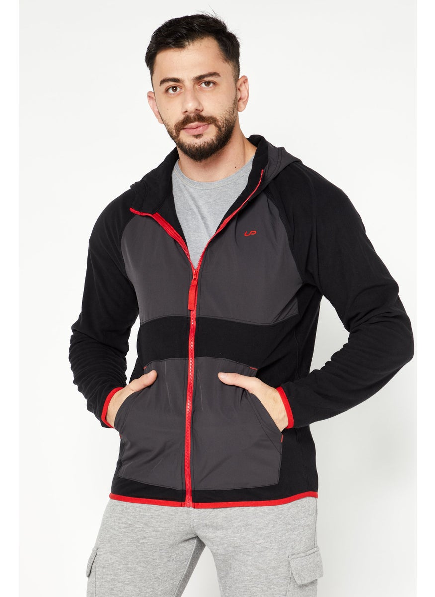 Unipro - Men  Full Zip Logo Print Long Sleeves Sweatshirt, Black Combo - Image 1