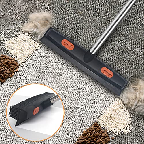 Lanhope LandHope Carpet Rake for Pet Hair Remover Long Handle with Squeegee Rubber Broom Carpet Brush Non Scratch Bristles Fur Remover Indoor Outdoor Push Broom for Cat Dog Hair Hardwood Tile Windows Clean - Image 3