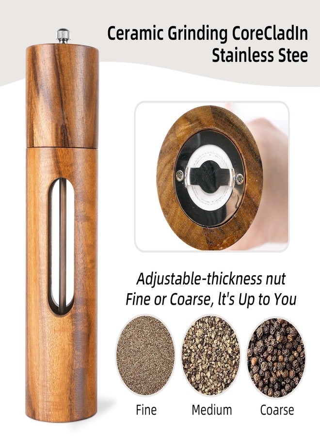 E-ROOM TREND Acacia Wood Salt and Pepper Grinder Set with Base, Refillable Wooden Pepper & Salt Mill with Adjustable Ceramic Grinder for Kitchen & Dining,Durable Manual Salt Grinder - Image 5