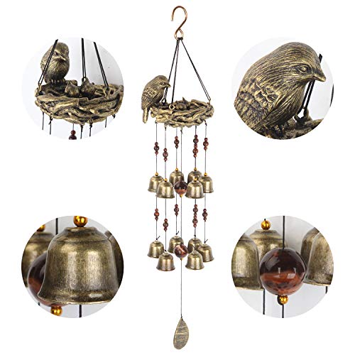 Gardenvy Bird Nest Wind Chime, Bird Bells Chimes with 12 Wind Bells for Glory Mother’s Love Gift, Garden Backyard Church Hanging Decor, Bronze - Image 4