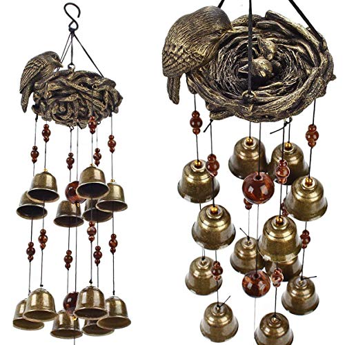Gardenvy Bird Nest Wind Chime, Bird Bells Chimes with 12 Wind Bells for Glory Mother’s Love Gift, Garden Backyard Church Hanging Decor, Bronze - Image 2