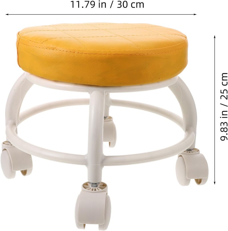 Rolling Pedicure Stool with Wheels and Pu Cushion, Low Swivel Nail Salon Chair, Compact Floor Seat for Spa and Home Use, Orange - Image 3