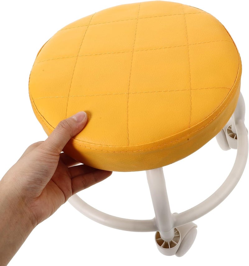 Rolling Pedicure Stool with Wheels and Pu Cushion, Low Swivel Nail Salon Chair, Compact Floor Seat for Spa and Home Use, Orange - Image 4