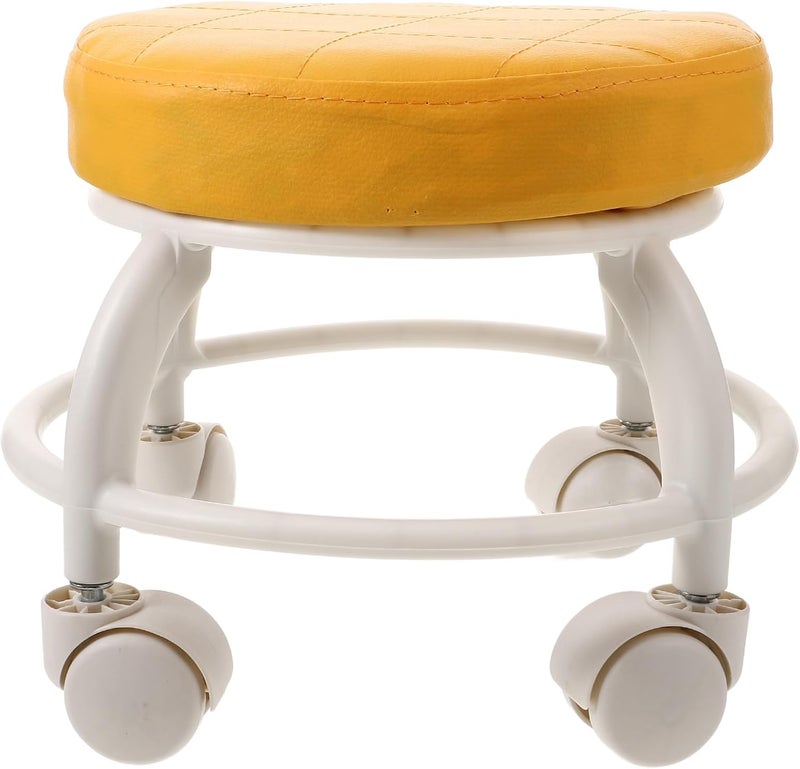 Rolling Pedicure Stool with Wheels and Pu Cushion, Low Swivel Nail Salon Chair, Compact Floor Seat for Spa and Home Use, Orange - Image 1