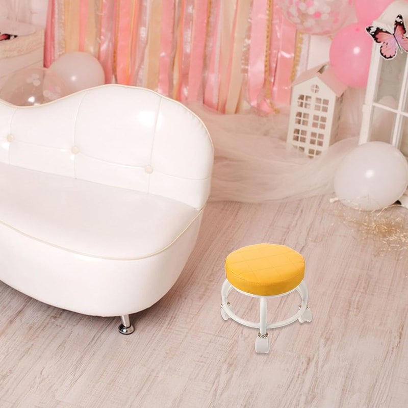 Rolling Pedicure Stool with Wheels and Pu Cushion, Low Swivel Nail Salon Chair, Compact Floor Seat for Spa and Home Use, Orange - Image 5