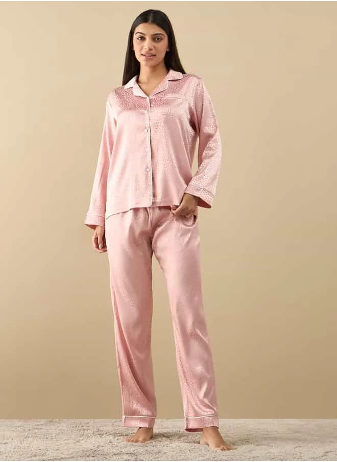 فاف All-Over Animal Print Long Sleeve Shirt and Elastciated Pyjama Set