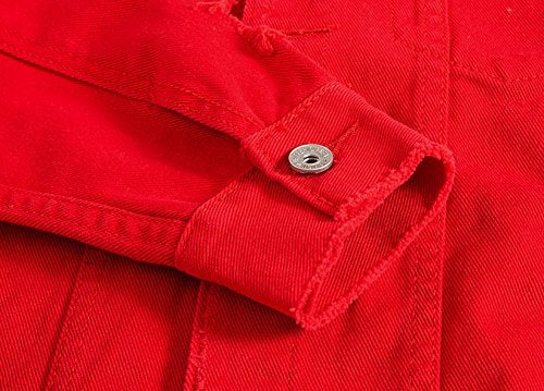 DSDZ Men`s Classic Ripped Hip Hop Motorcycle Denim Jacket Red US S(Tag asian XL) - Image 5