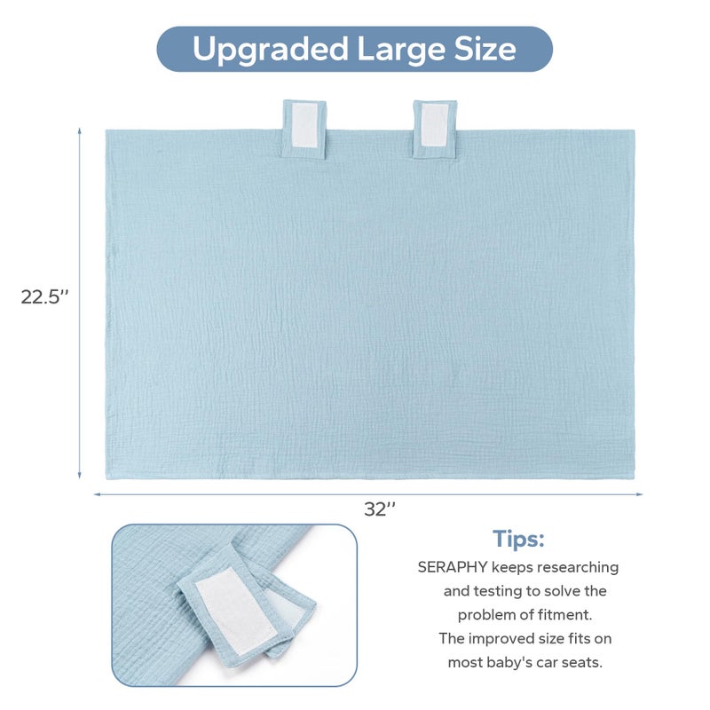 SERAPHY 100% Muslin Cotton Car Seat Cover Baby, 2 Pack Universal Carseat Covers Baby Boy Girl, Breathable Car Seat Canopy, Soft Infant Car Seat Cover for Summer and Winterâ€”2 Pcs Blue&Flowers - Image 2