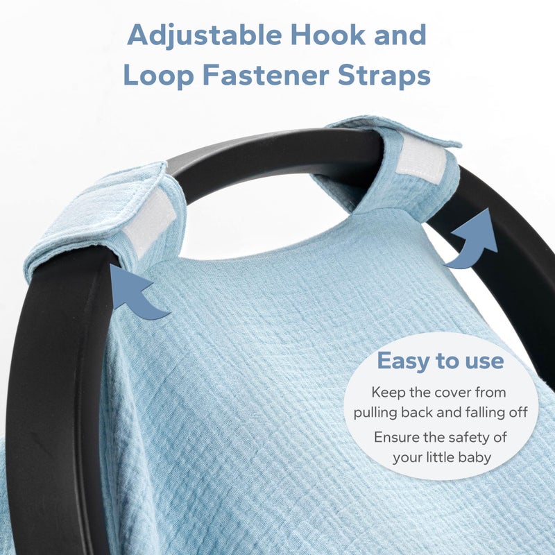 SERAPHY 100% Muslin Cotton Car Seat Cover Baby, 2 Pack Universal Carseat Covers Baby Boy Girl, Breathable Car Seat Canopy, Soft Infant Car Seat Cover for Summer and Winterâ€”2 Pcs Blue&Flowers - Image 5
