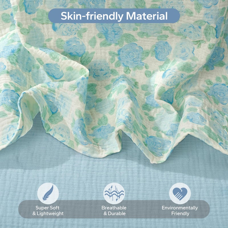 SERAPHY 100% Muslin Cotton Car Seat Cover Baby, 2 Pack Universal Carseat Covers Baby Boy Girl, Breathable Car Seat Canopy, Soft Infant Car Seat Cover for Summer and Winterâ€”2 Pcs Blue&Flowers - Image 4