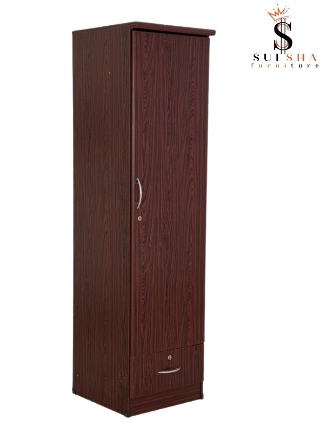 SULSHA Sulsha One Door Wooden Wardrobe Cabinet Cupboard With Door & Drawer Lock Keys Engineered Wood Perfect Modern Stylish Heavy Duty Color Mahogany  - Image 2