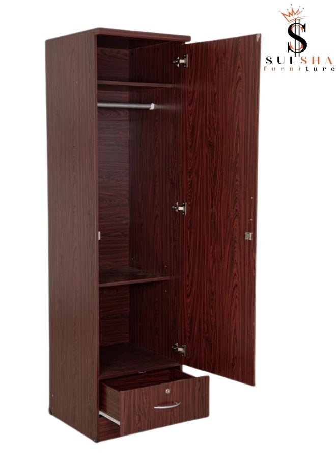 SULSHA Sulsha One Door Wooden Wardrobe Cabinet Cupboard With Door & Drawer Lock Keys Engineered Wood Perfect Modern Stylish Heavy Duty Color Mahogany  - Image 3
