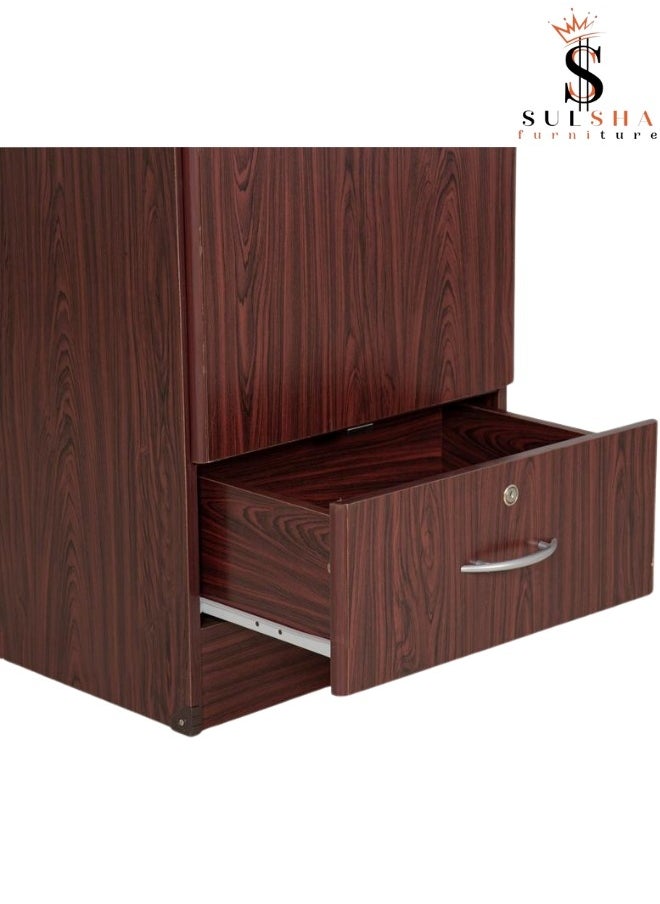 SULSHA Sulsha One Door Wooden Wardrobe Cabinet Cupboard With Door & Drawer Lock Keys Engineered Wood Perfect Modern Stylish Heavy Duty Color Mahogany  - Image 5